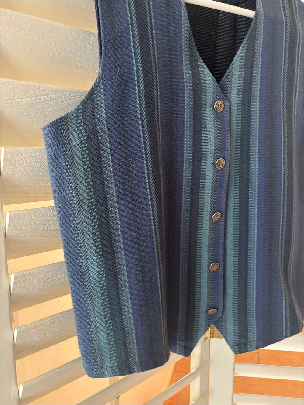 Orvis Navy and Light Blue Striped Button Vest Bohemian, Western , Gypsy  Style